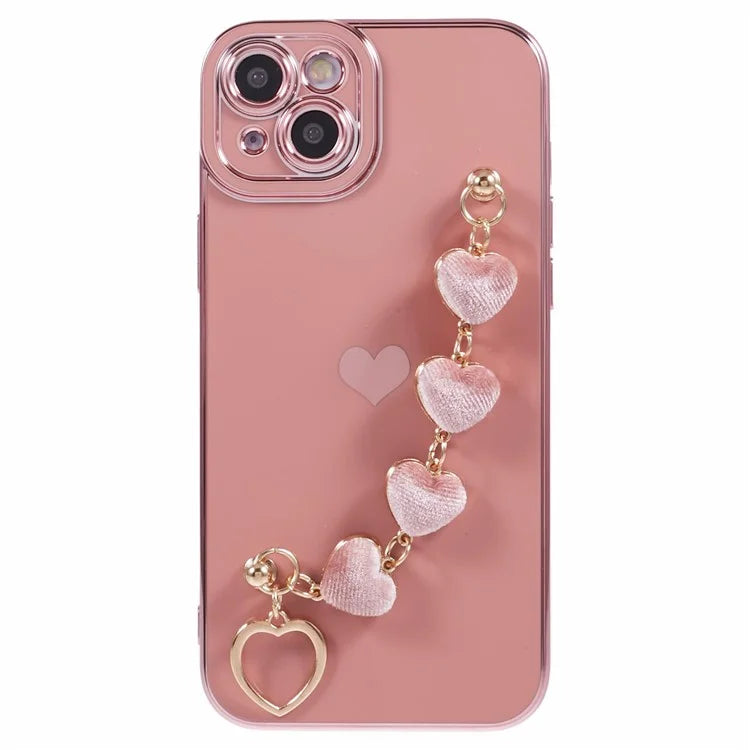 For iPhone 15 Plus Shockproof Case Electroplating TPU Phone Cover with Strap