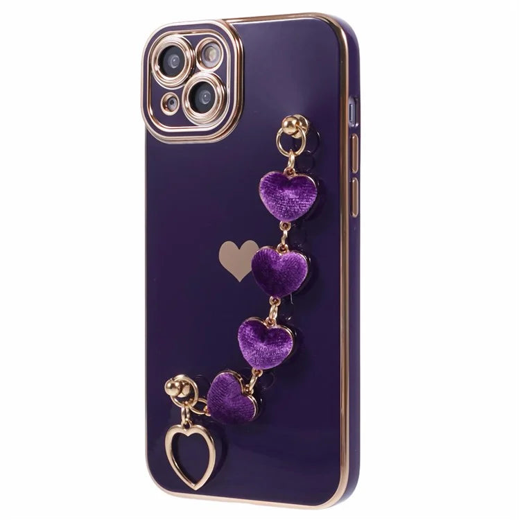 For iPhone 15 Plus Shockproof Case Electroplating TPU Phone Cover with Strap