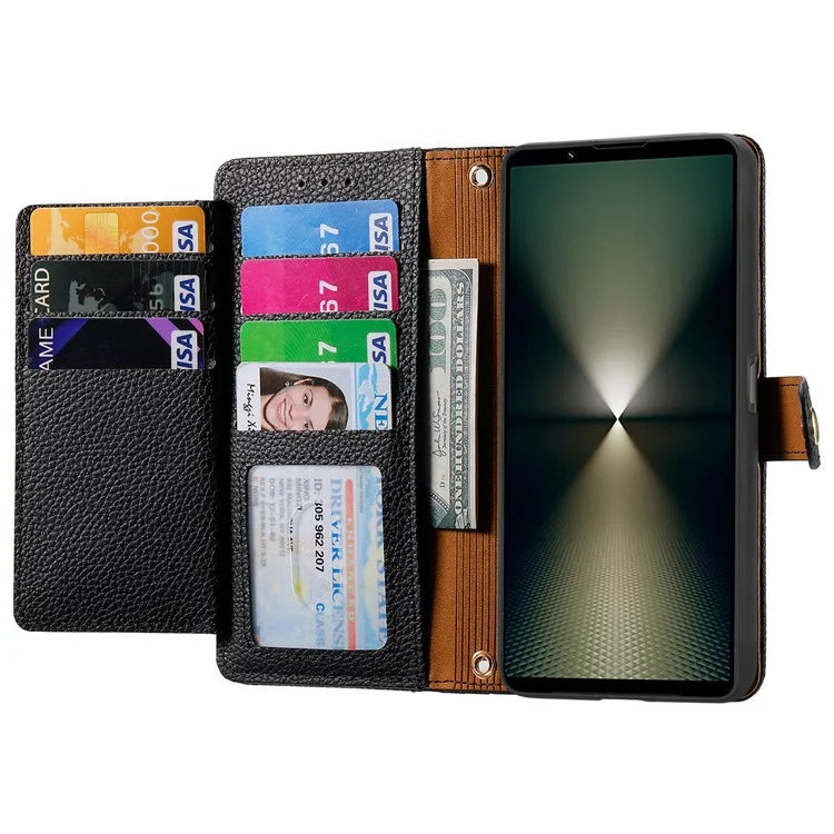 For Sony Xperia 1 VI Case RFID Blocking Zipper Flip Leather Phone Cover