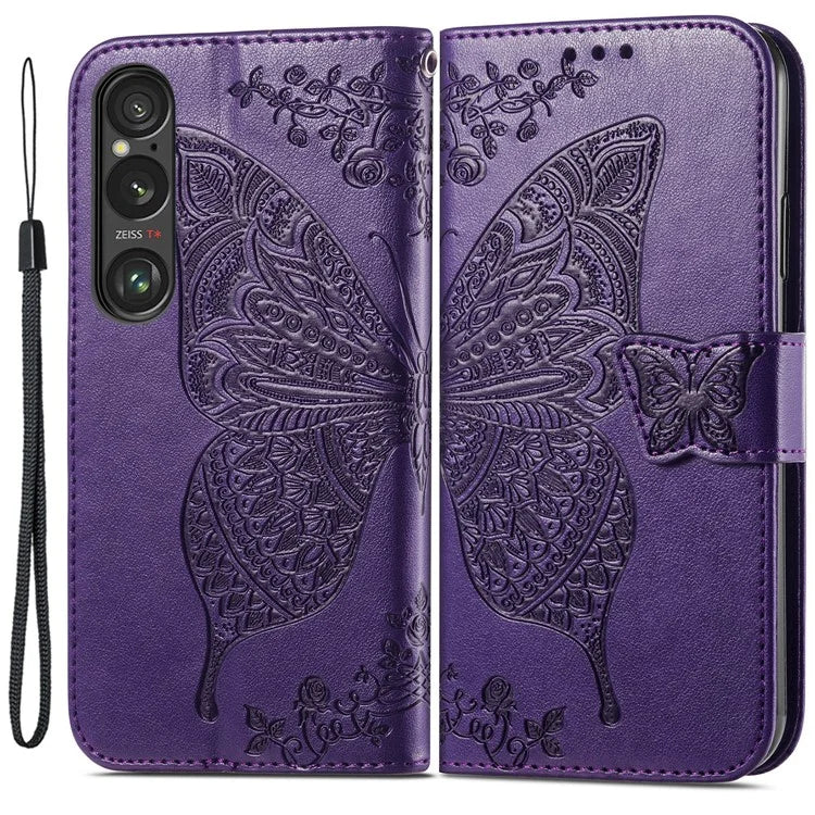 For Sony Xperia 1 VI Case Butterfly Pattern PU Leather Flip Phone Cover