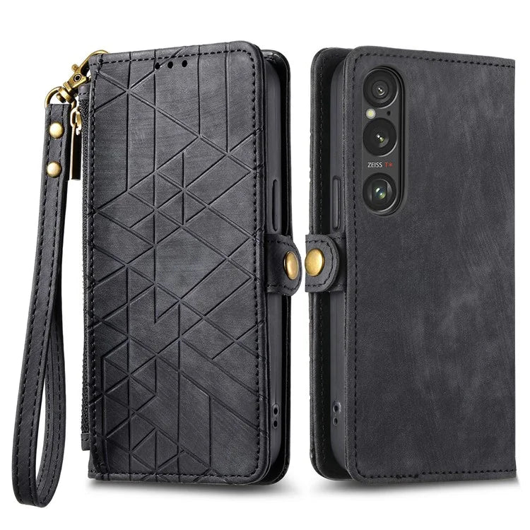 For Sony Xperia 1 VI Case Zipper Wallet Geometry Leather Phone Cover