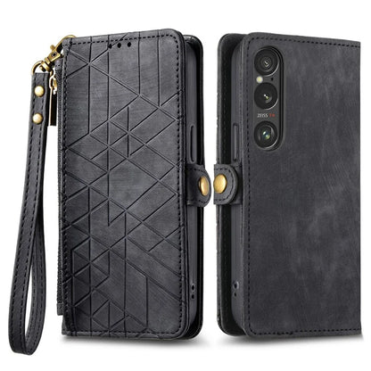 For Sony Xperia 1 VI Case Zipper Wallet Geometry Leather Phone Cover
