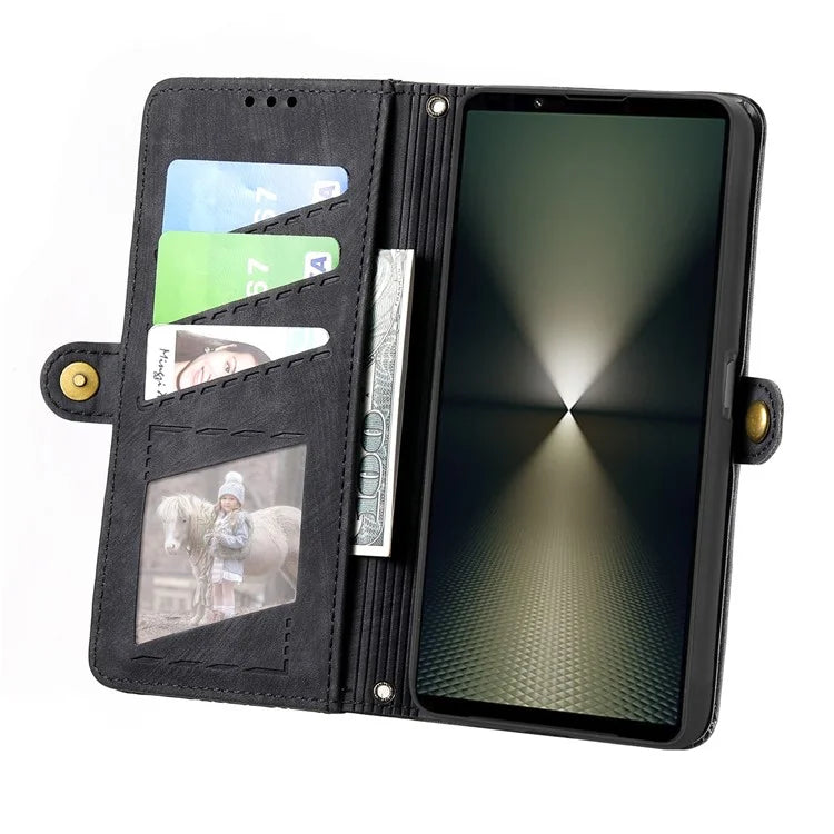 For Sony Xperia 1 VI Case Zipper Wallet Geometry Leather Phone Cover