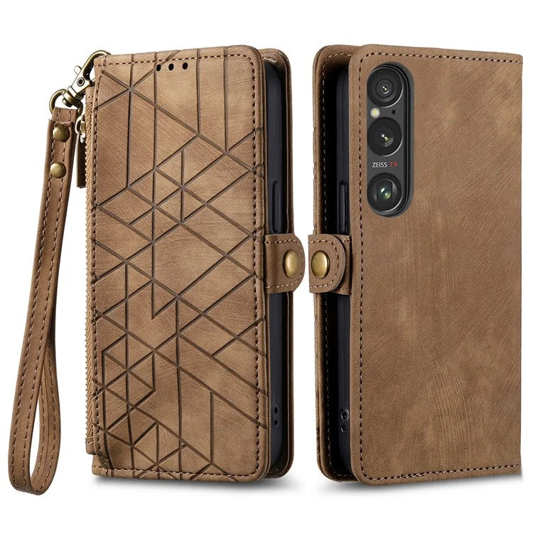 For Sony Xperia 1 VI Case Zipper Wallet Geometry Leather Phone Cover