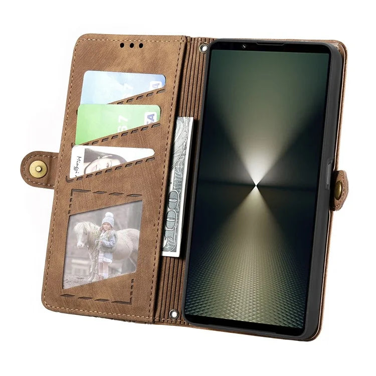 For Sony Xperia 1 VI Case Zipper Wallet Geometry Leather Phone Cover
