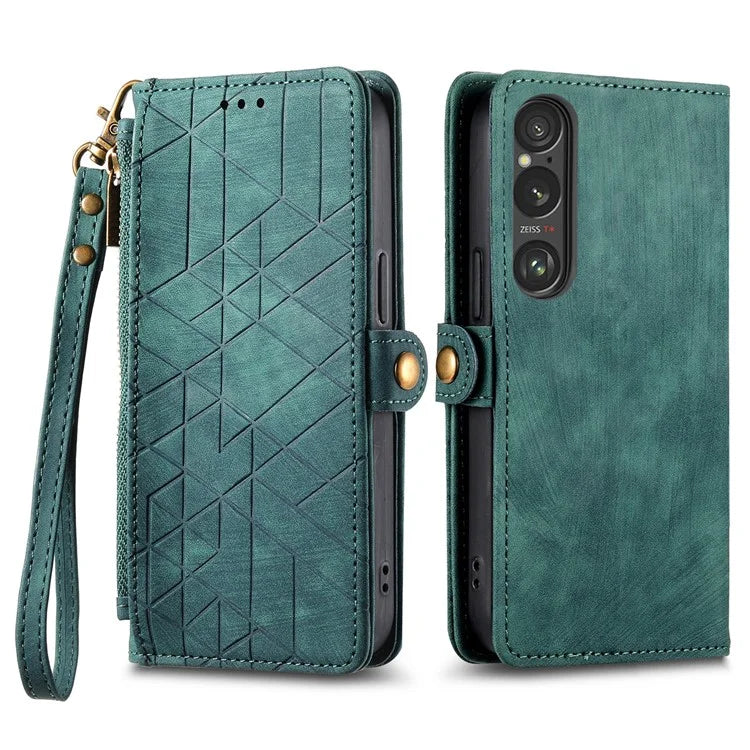 For Sony Xperia 1 VI Case Zipper Wallet Geometry Leather Phone Cover