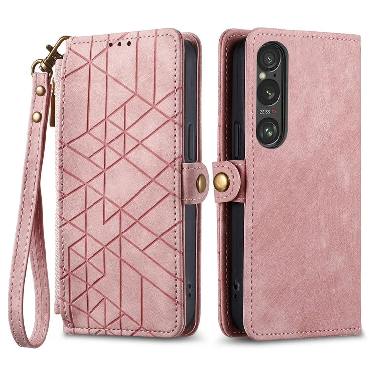 For Sony Xperia 1 VI Case Zipper Wallet Geometry Leather Phone Cover