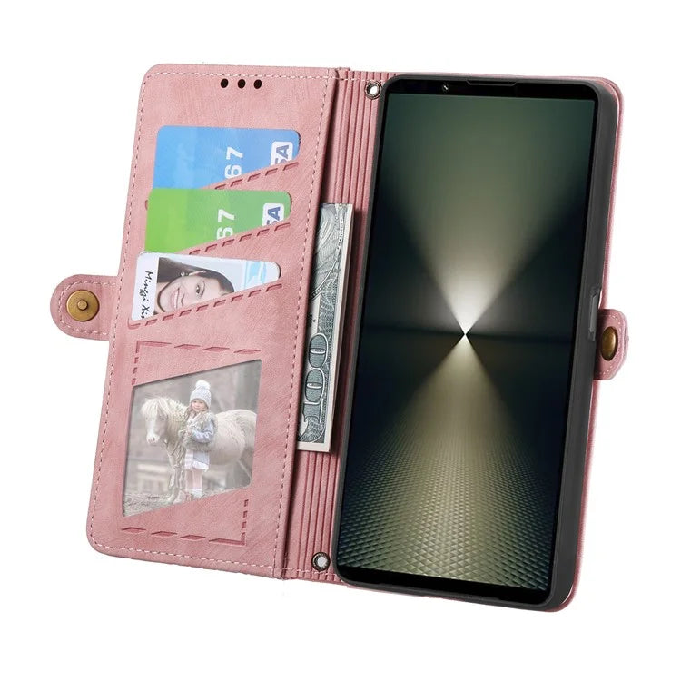 For Sony Xperia 1 VI Case Zipper Wallet Geometry Leather Phone Cover