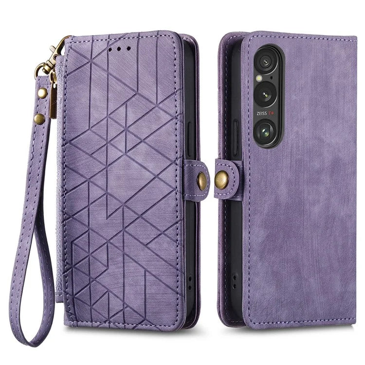 For Sony Xperia 1 VI Case Zipper Wallet Geometry Leather Phone Cover