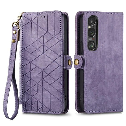 For Sony Xperia 1 VI Case Zipper Wallet Geometry Leather Phone Cover