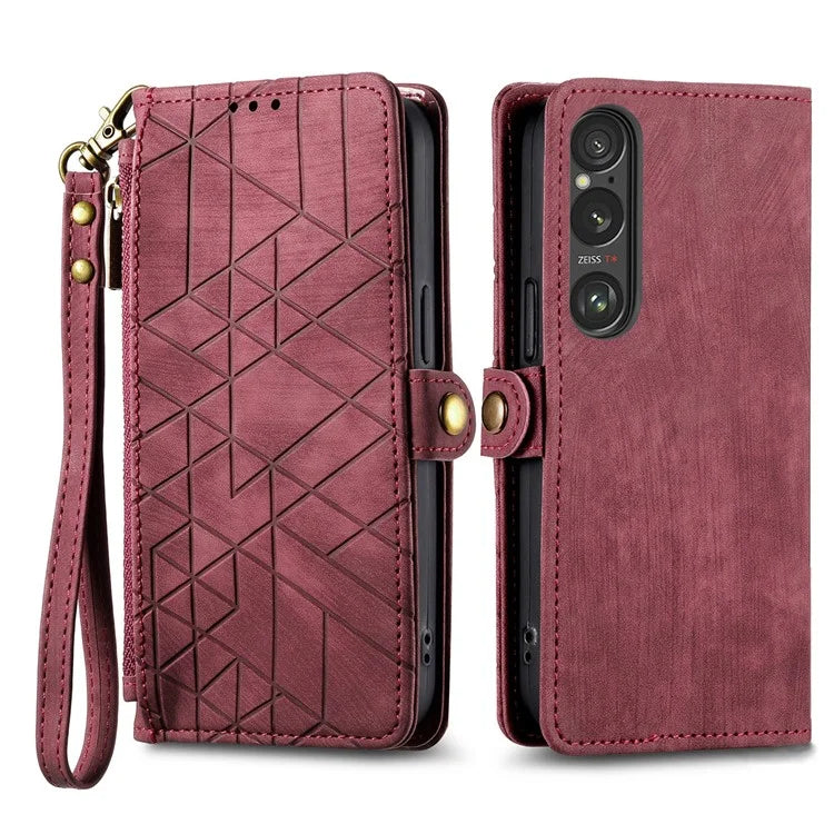 For Sony Xperia 1 VI Case Zipper Wallet Geometry Leather Phone Cover