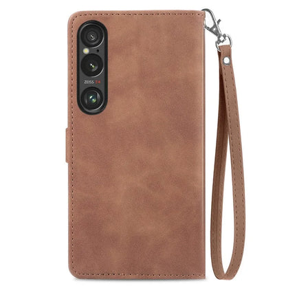 For Sony Xperia 1 VI Case Flower Zipper Flip Shockproof Leather Phone Cover