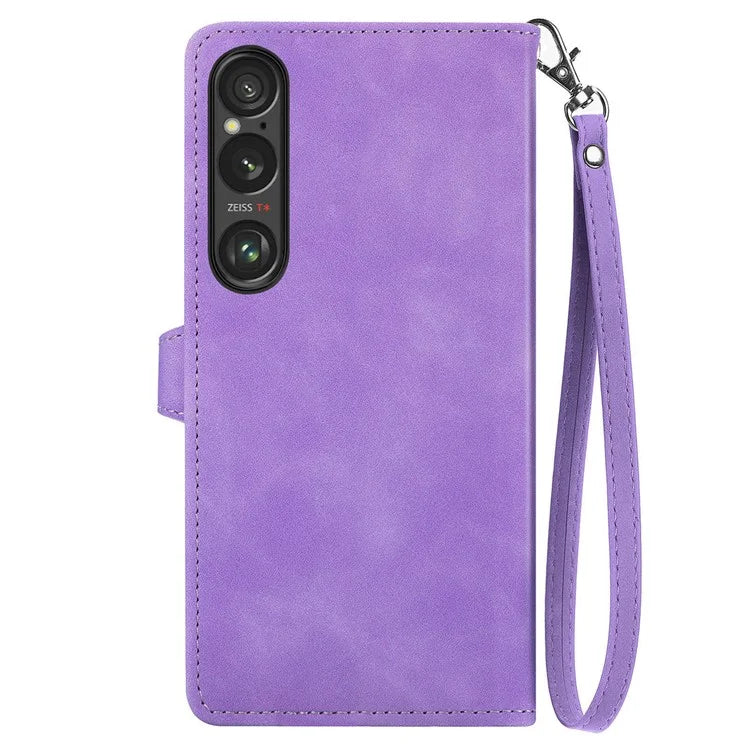 For Sony Xperia 1 VI Case Flower Zipper Flip Shockproof Leather Phone Cover