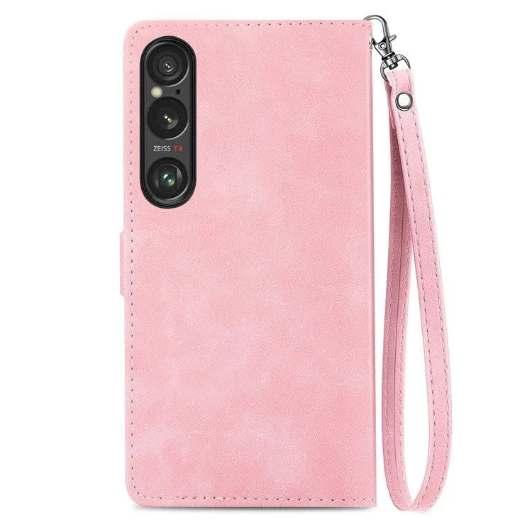 For Sony Xperia 1 VI Case Flower Zipper Flip Shockproof Leather Phone Cover