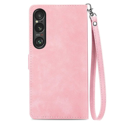 For Sony Xperia 1 VI Case Flower Zipper Flip Shockproof Leather Phone Cover