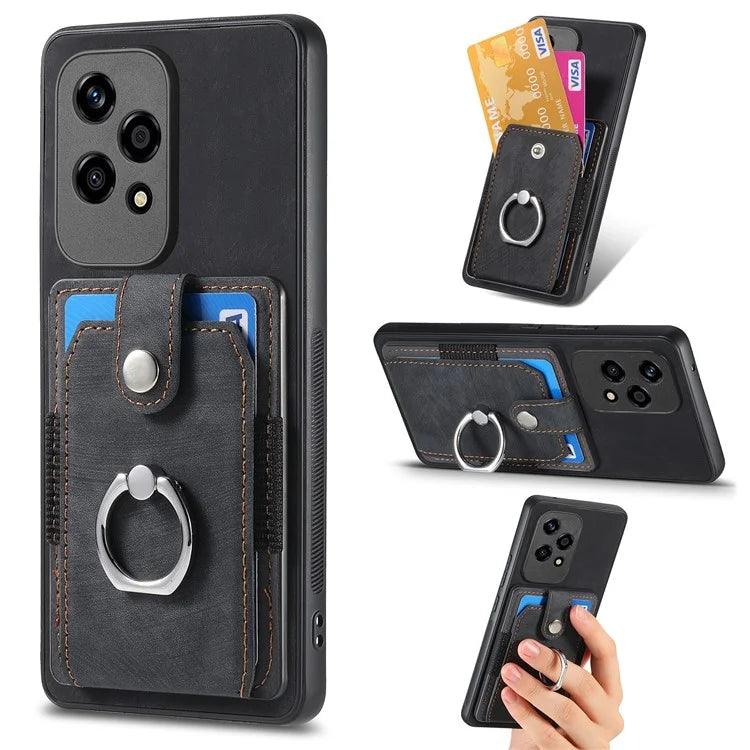 D2 for Honor 200 Lite Case Card Slots Retro PU+TPU Cover with Kickstand