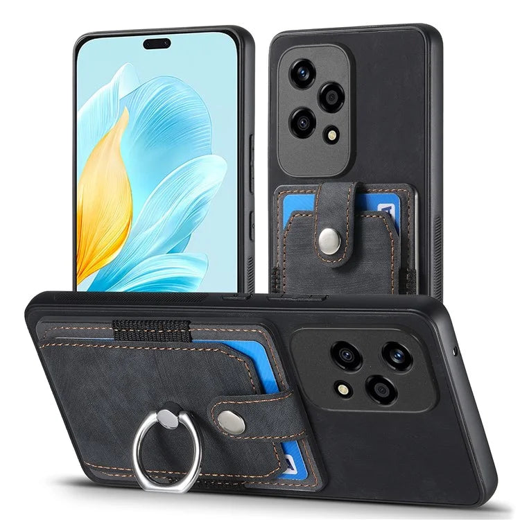 D2 for Honor 200 Lite Case Card Slots Retro PU+TPU Cover with Kickstand