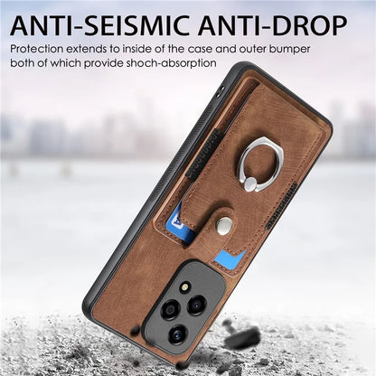 D2 for Honor 200 Lite Case Card Slots Retro PU+TPU Cover with Kickstand