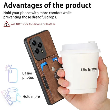 D2 for Honor 200 Lite Case Card Slots Retro PU+TPU Cover with Kickstand