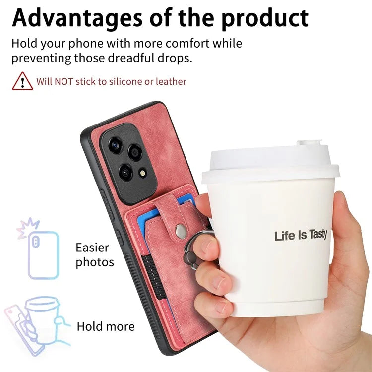 D2 for Honor 200 Lite Case Card Slots Retro PU+TPU Cover with Kickstand