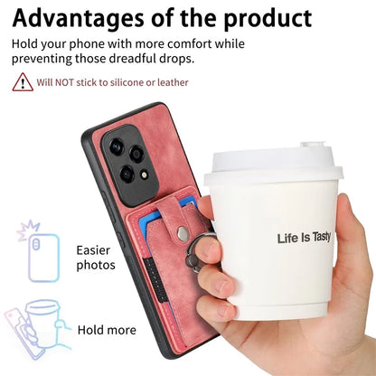 D2 for Honor 200 Lite Case Card Slots Retro PU+TPU Cover with Kickstand