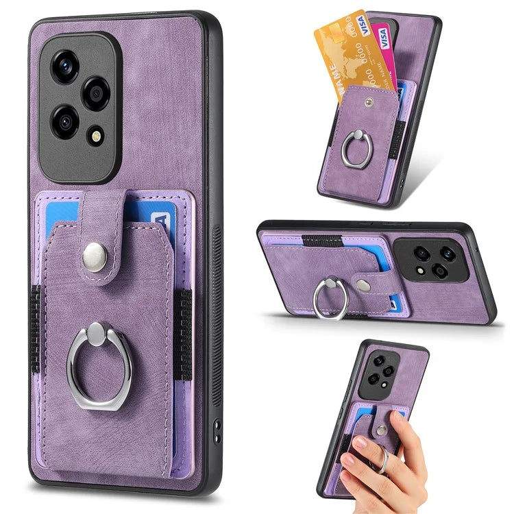 D2 for Honor 200 Lite Case Card Slots Retro PU+TPU Cover with Kickstand