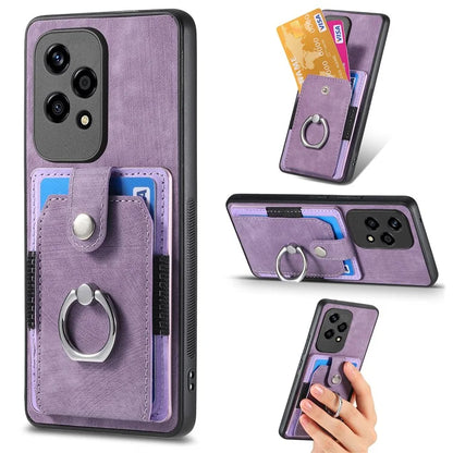 D2 for Honor 200 Lite Case Card Slots Retro PU+TPU Cover with Kickstand