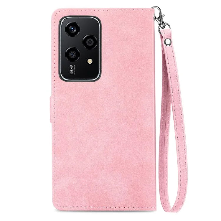 For Honor 200 Lite Case Zipper Wallet Leather Floral Phone Cover with Hand Strap