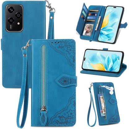 For Honor 200 Lite Case Zipper Wallet Leather Floral Phone Cover with Hand Strap