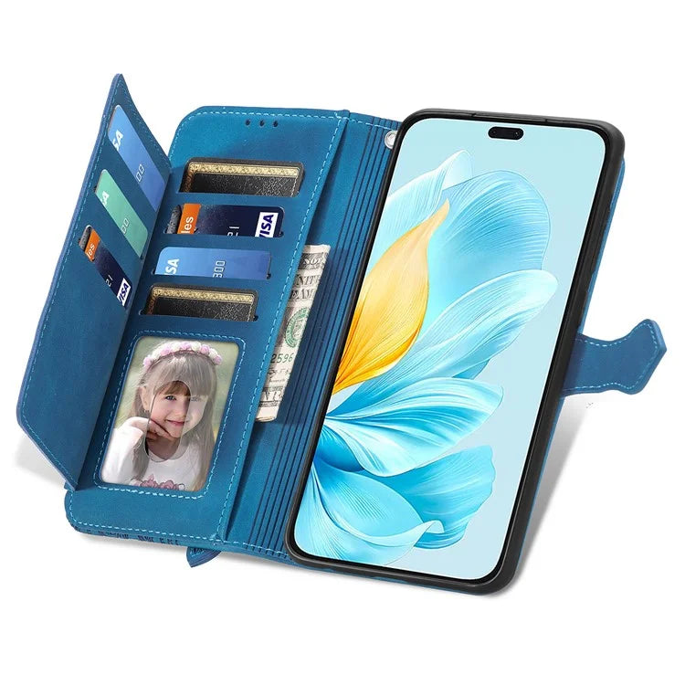 For Honor 200 Lite Case Zipper Wallet Leather Floral Phone Cover with Hand Strap
