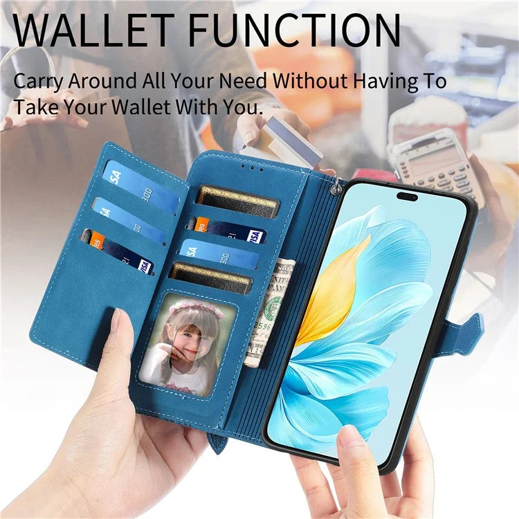 For Honor 200 Lite Case Zipper Wallet Leather Floral Phone Cover with Hand Strap