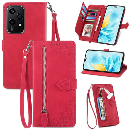 For Honor 200 Lite Case Zipper Wallet Leather Floral Phone Cover with Hand Strap