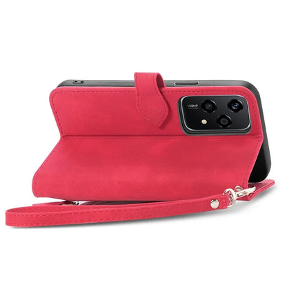 For Honor 200 Lite Case Zipper Wallet Leather Floral Phone Cover with Hand Strap