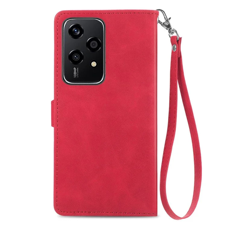 For Honor 200 Lite Case Zipper Wallet Leather Floral Phone Cover with Hand Strap