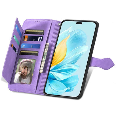 For Honor 200 Lite Case Zipper Wallet Leather Floral Phone Cover with Hand Strap