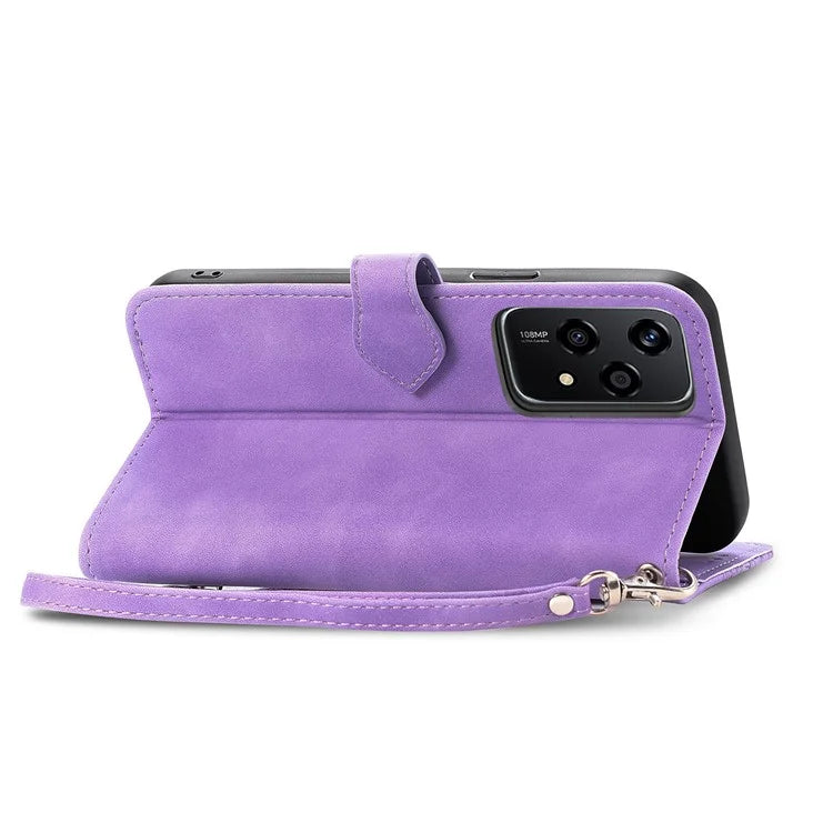 For Honor 200 Lite Case Zipper Wallet Leather Floral Phone Cover with Hand Strap