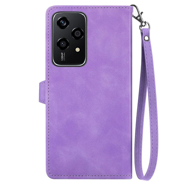 For Honor 200 Lite Case Zipper Wallet Leather Floral Phone Cover with Hand Strap