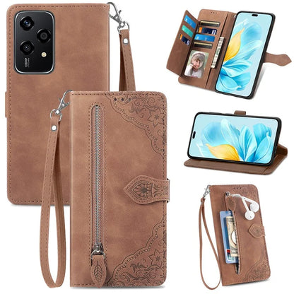 For Honor 200 Lite Case Zipper Wallet Leather Floral Phone Cover with Hand Strap