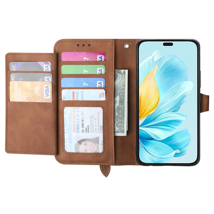 For Honor 200 Lite Case Zipper Wallet Leather Floral Phone Cover with Hand Strap