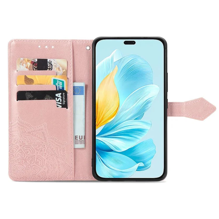 For Honor 200 Lite Case Stand Function Embossed Mandala Pattern PU Leather Phone Cover