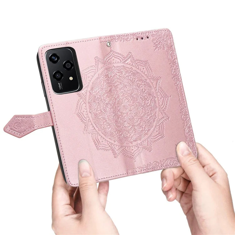 For Honor 200 Lite Case Stand Function Embossed Mandala Pattern PU Leather Phone Cover