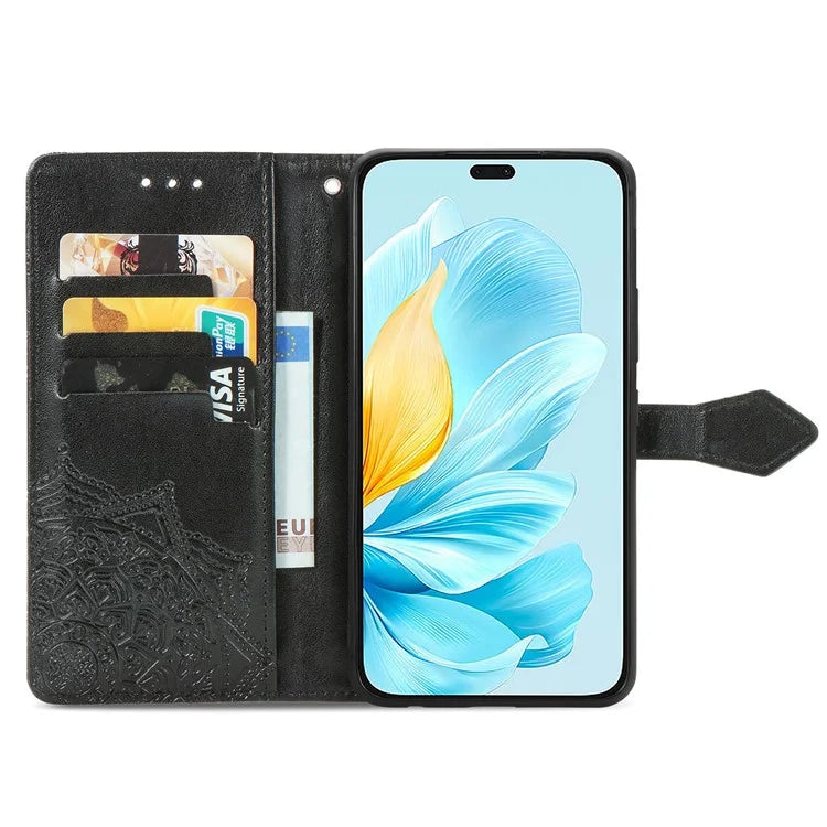 For Honor 200 Lite Case Stand Function Embossed Mandala Pattern PU Leather Phone Cover