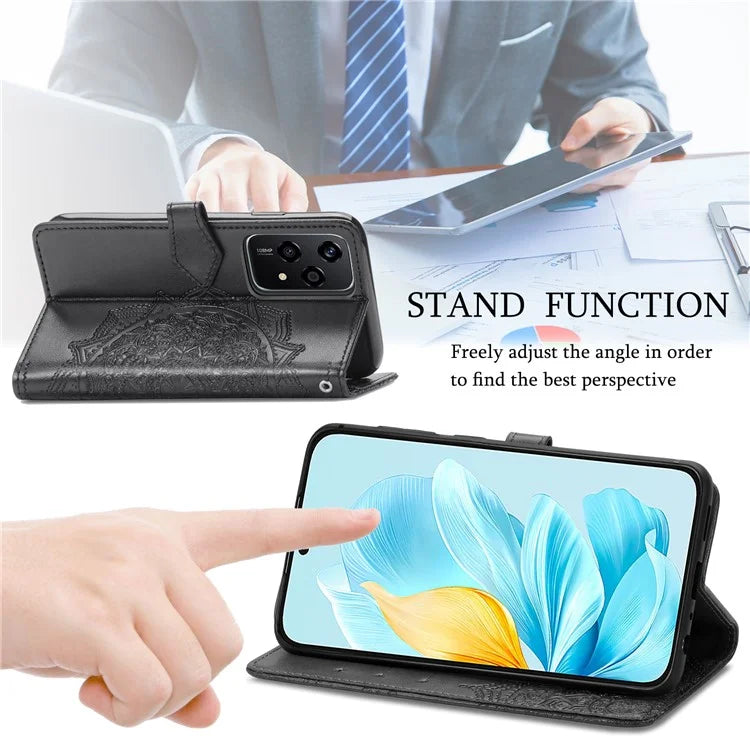 For Honor 200 Lite Case Stand Function Embossed Mandala Pattern PU Leather Phone Cover
