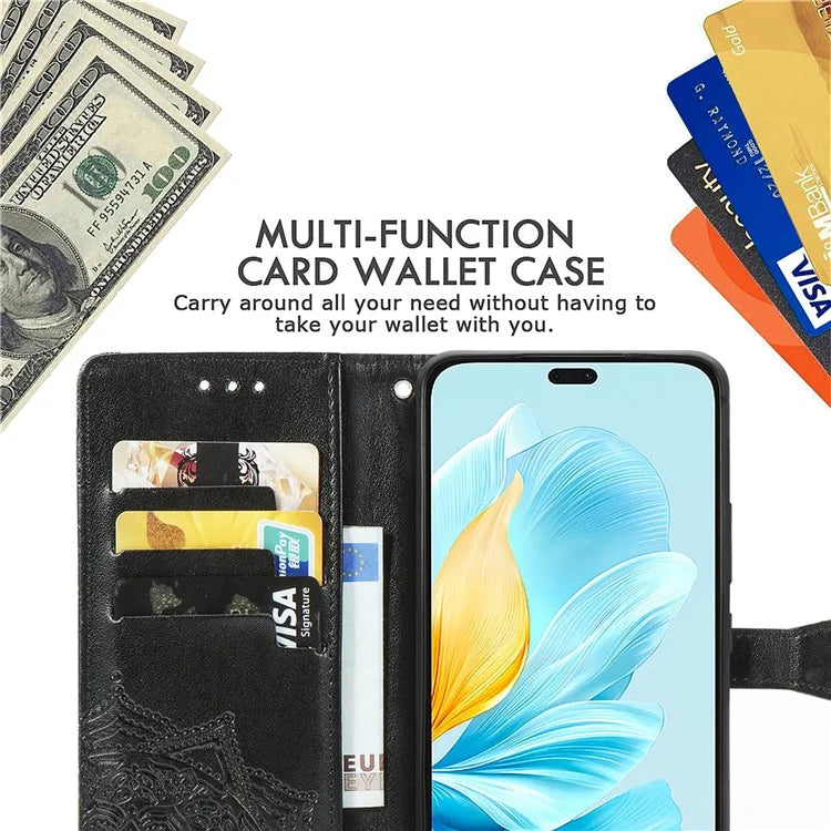 For Honor 200 Lite Case Stand Function Embossed Mandala Pattern PU Leather Phone Cover