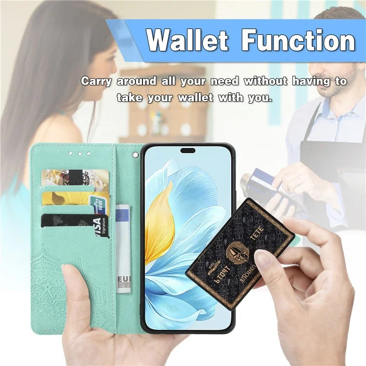 For Honor 200 Lite Case Stand Function Embossed Mandala Pattern PU Leather Phone Cover