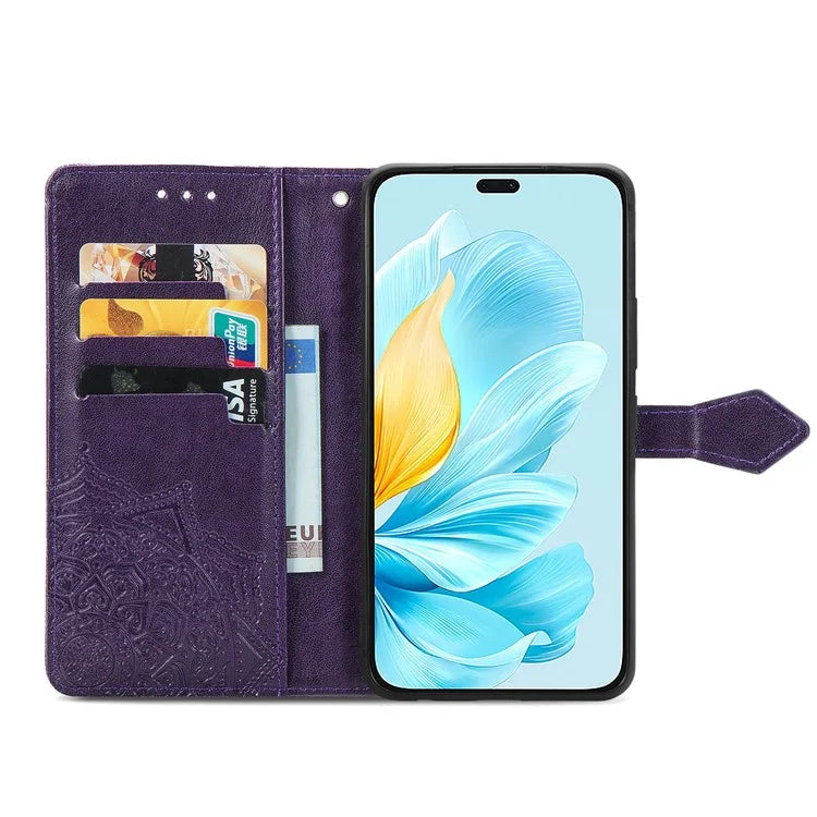 For Honor 200 Lite Case Stand Function Embossed Mandala Pattern PU Leather Phone Cover