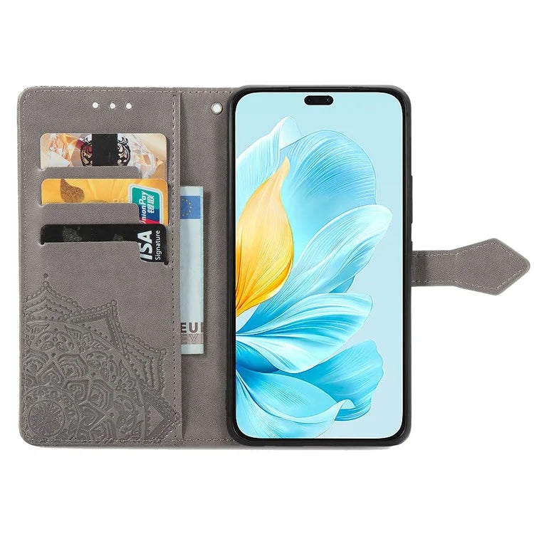 For Honor 200 Lite Case Stand Function Embossed Mandala Pattern PU Leather Phone Cover