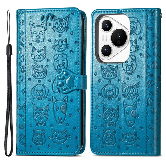 For Huawei Pura 70 Case Cute Cat Dog Imprinted PU Leather Flip Phone Cover