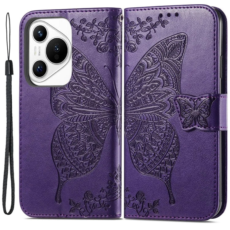For Huawei Pura 70 Case Card Holders Butterfly Pattern PU Leather Phone Cover