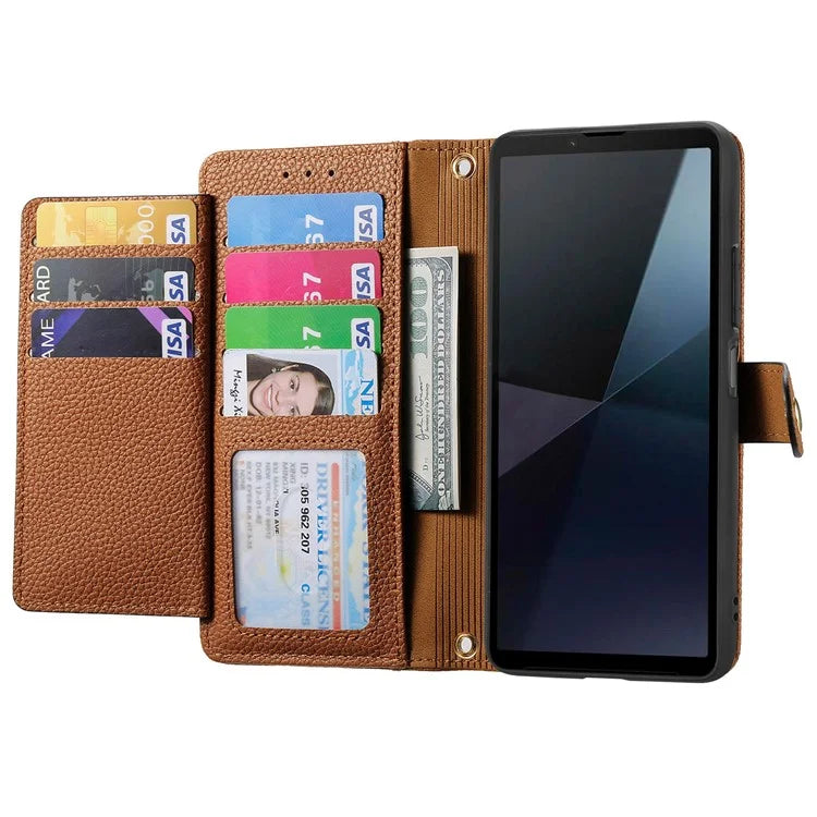 For Sony Xperia 10 VI Case PU Leather RFID Blocking Zipper Phone Cover Heart Pattern